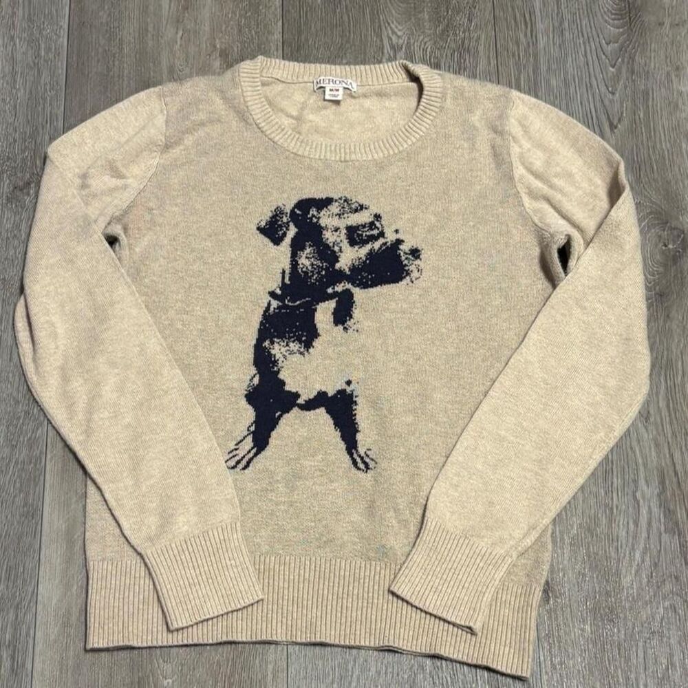 Merona cream & tan dog sweater with black dog graphic